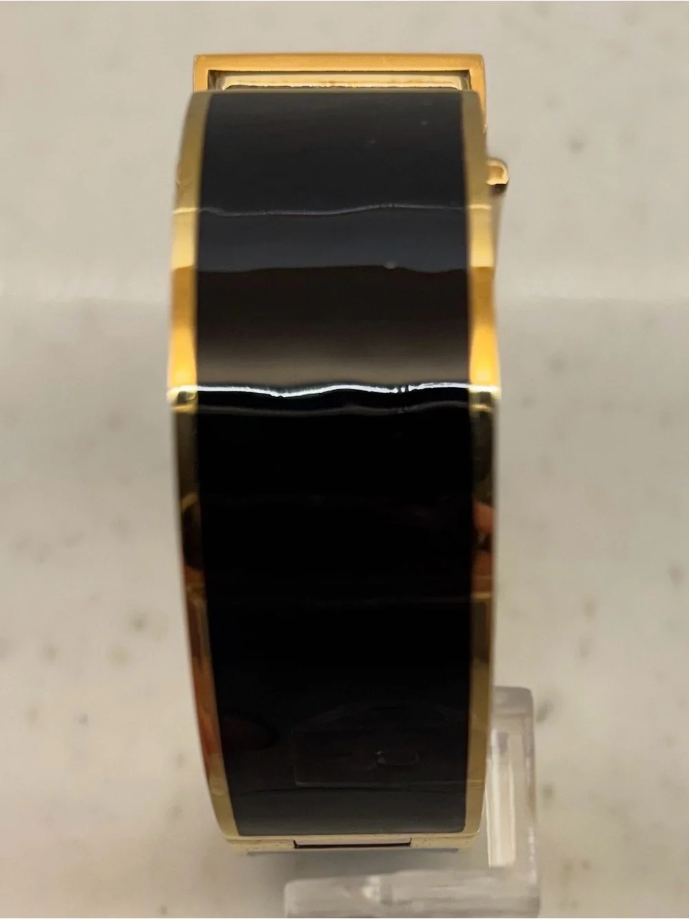 Michael Kors Haute Gold Tone Black Enamel Hinge Belt Buckle Bangle Bracelet